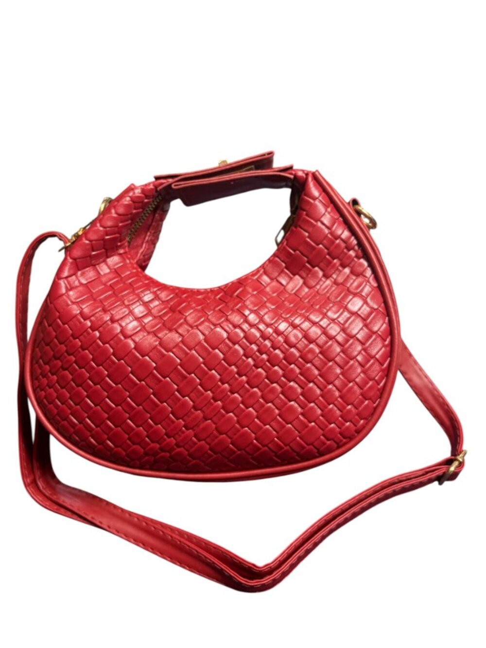 JANE & BERRY RED VEGAN LEATHER WOVEN EMBOSSED CROSSBODY